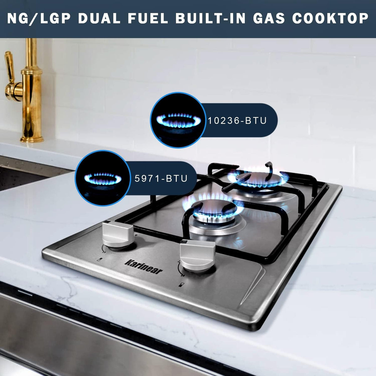 12" 2 Burner Drop-in Stainless Steel Gas Cooktop I184