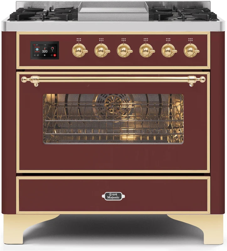 Burgundy Dual Fuel Propane Gas Range with Brass Trim K4884