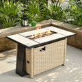 Outdoor Wicker Propane Fire Pit Table 42-Inch 50,000 BTU with Cover & Lid L36339
