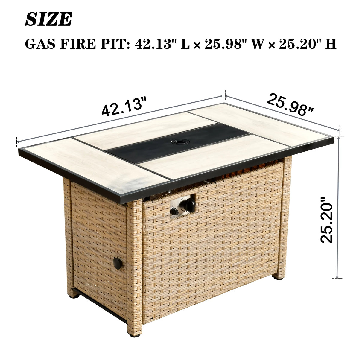 Outdoor Wicker Propane Fire Pit Table 42-Inch 50,000 BTU with Cover & Lid L36339