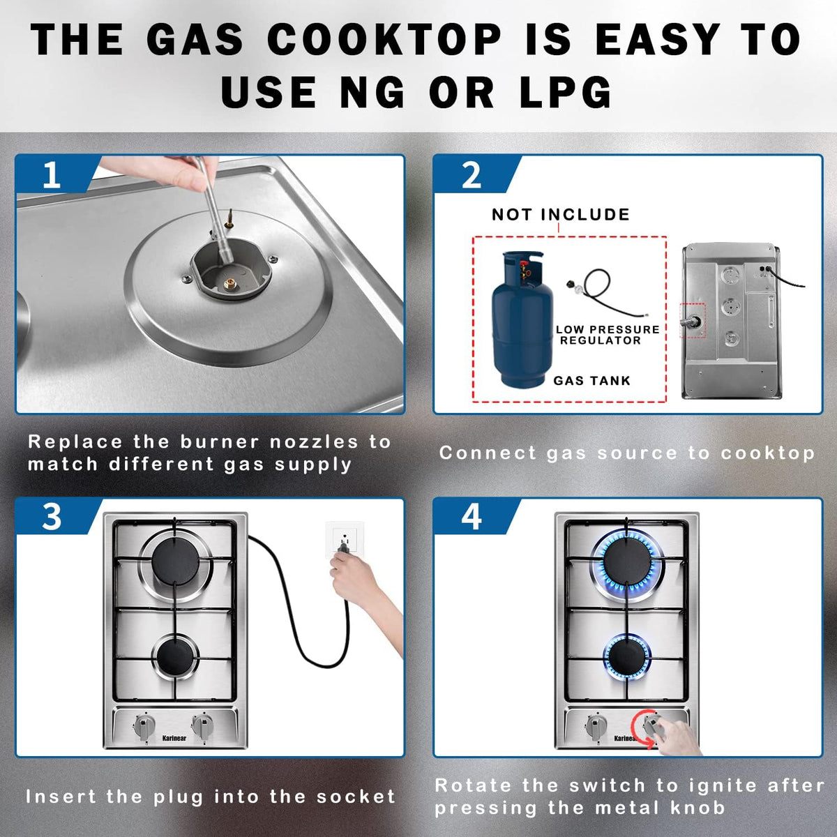 12" 2 Burner Drop-in Stainless Steel Gas Cooktop I184