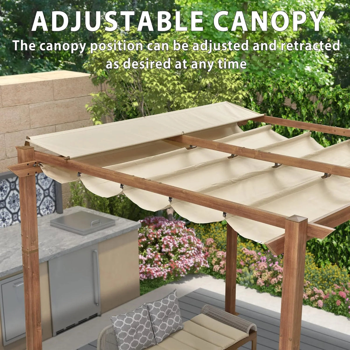 10' x 10' Outdoor Retractable Pergola with Sun Shade Canopy Z3466