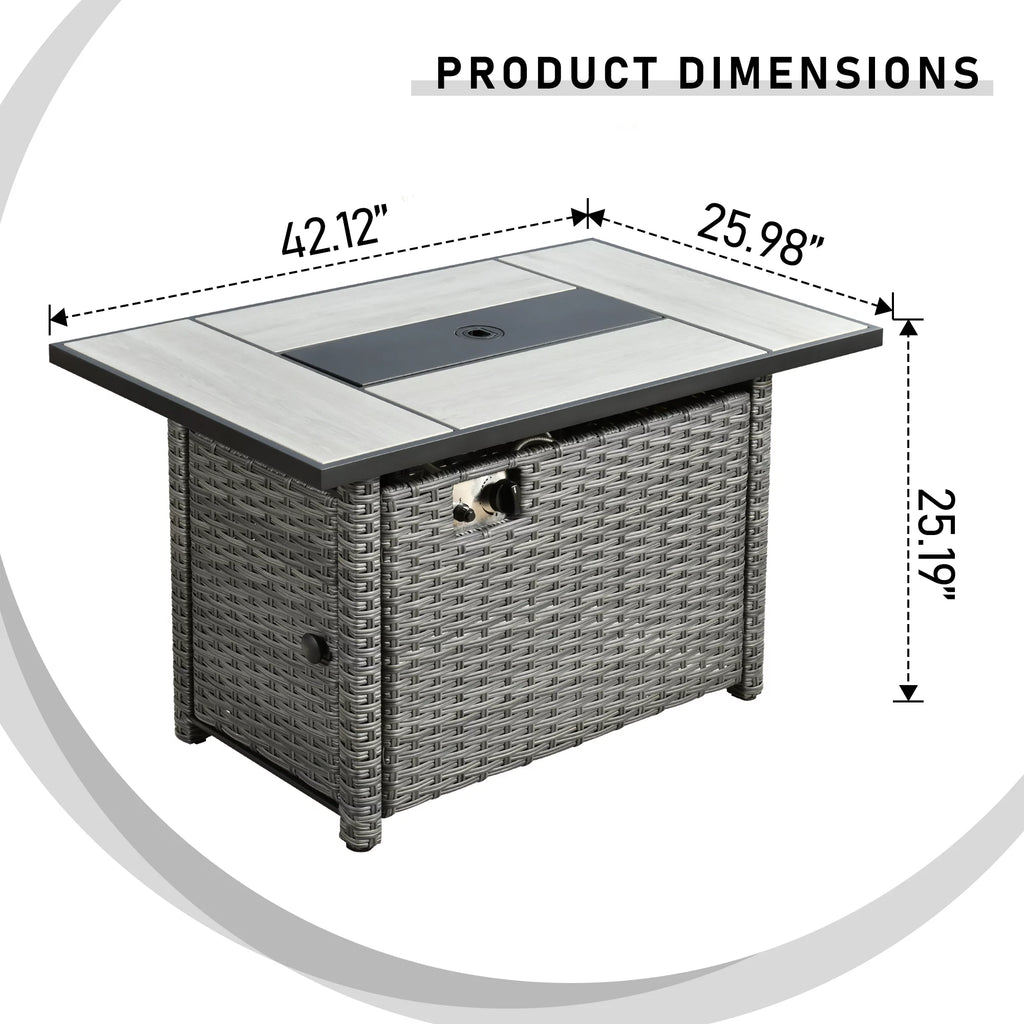Outdoor Wicker Propane Fire Pit Table 42-Inch 50,000 BTU with Cover & Lid L36339
