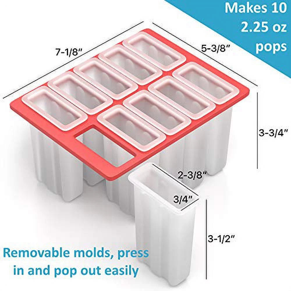 10 Large BPA Free Plastic Popsicle Mold Kit with 50 Wood Sticks and Cleaning Brush Y56499