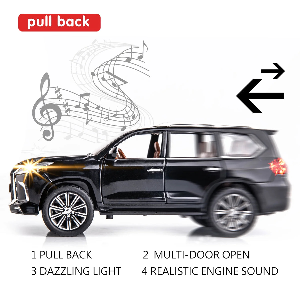 1/24 Lexus 570 Off-Road Luxury SUV Model Car, Zinc Alloy Pull Back Toy Car with Sound and Light F345