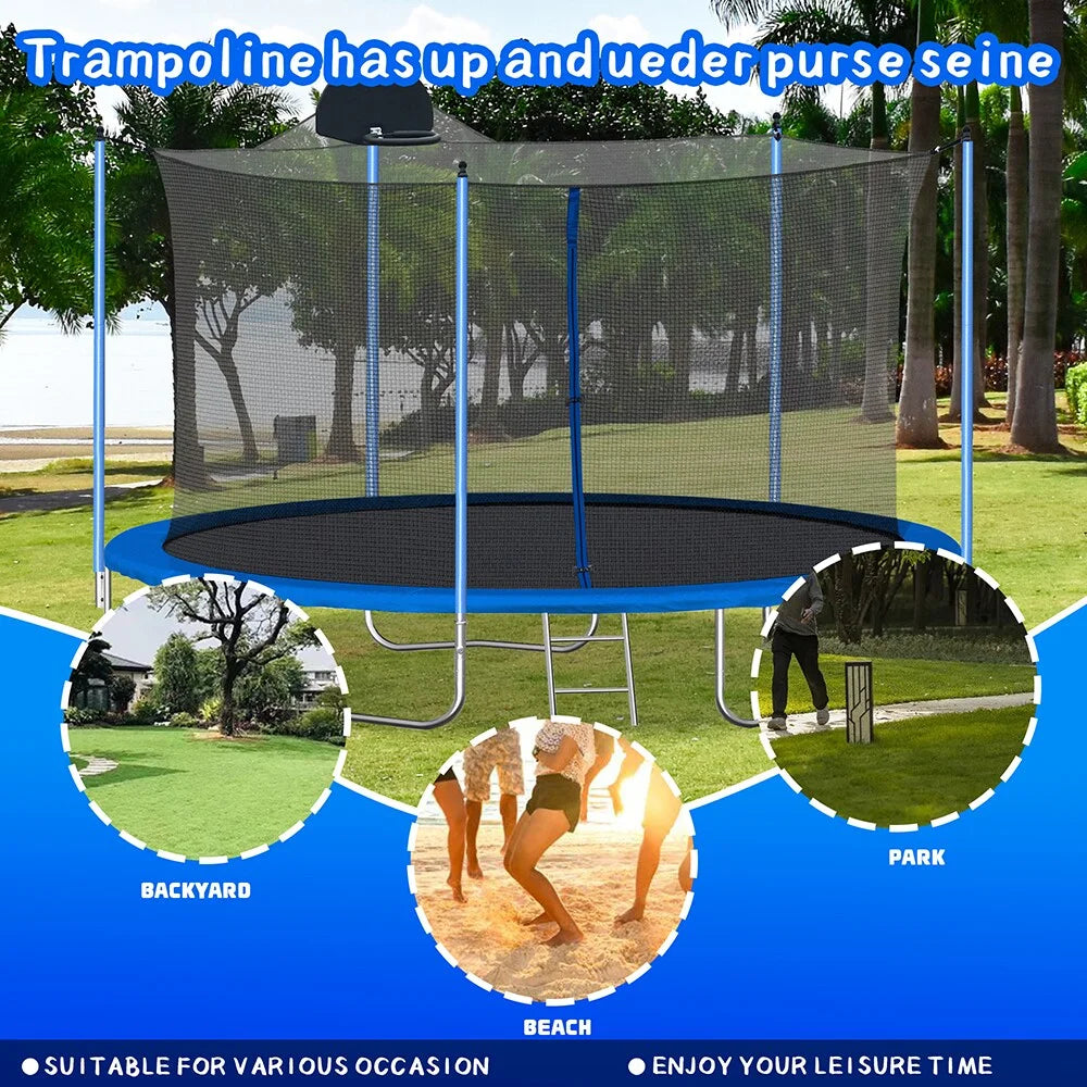 12 FT Trampoline with Safety Enclosure Net, Basketball Hoop and Ladder T197736