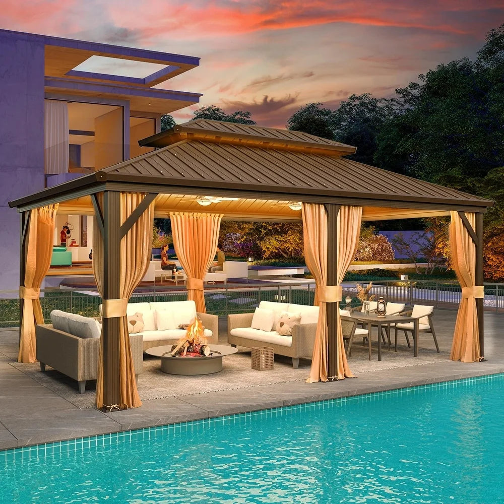 12'x18' Hardtop Gazebo with Galvanized Steel Double Roof & Aluminum Frame S90385