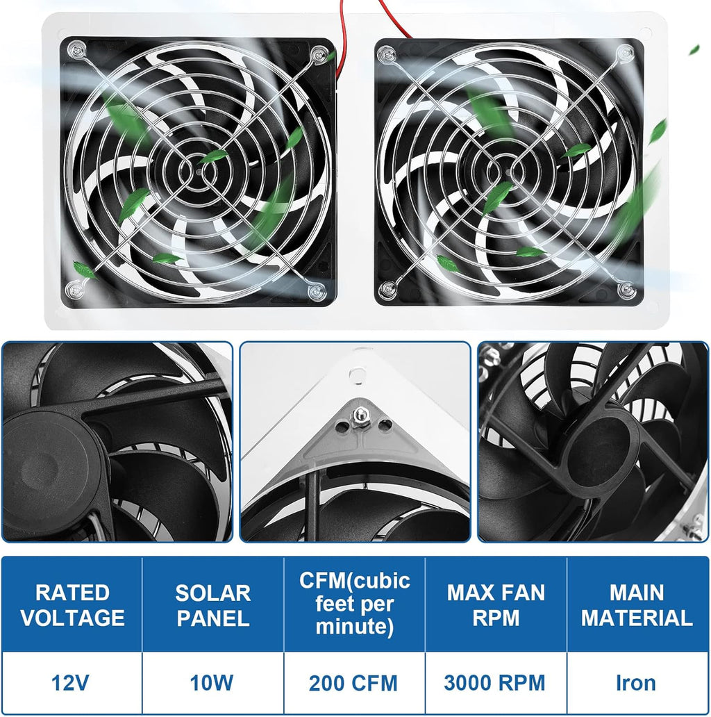 10W 12V Solar Powered Dual Fan Waterproof Exhaust Fan with Cable E2576