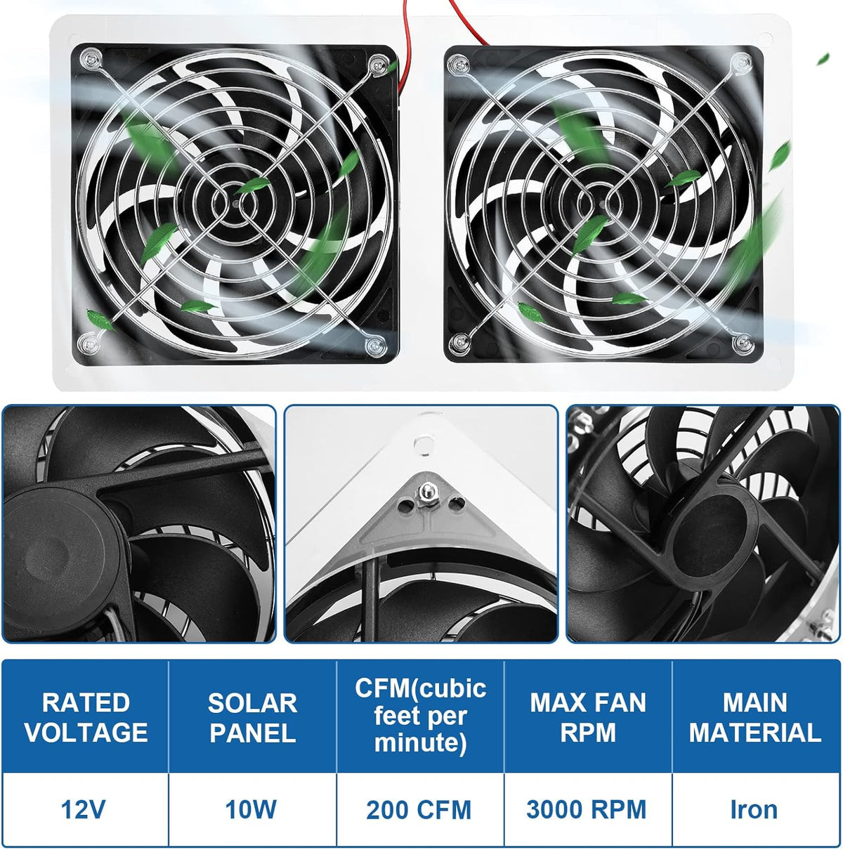 10W 12V Solar Powered Dual Fan Waterproof Exhaust Fan with Cable E2576