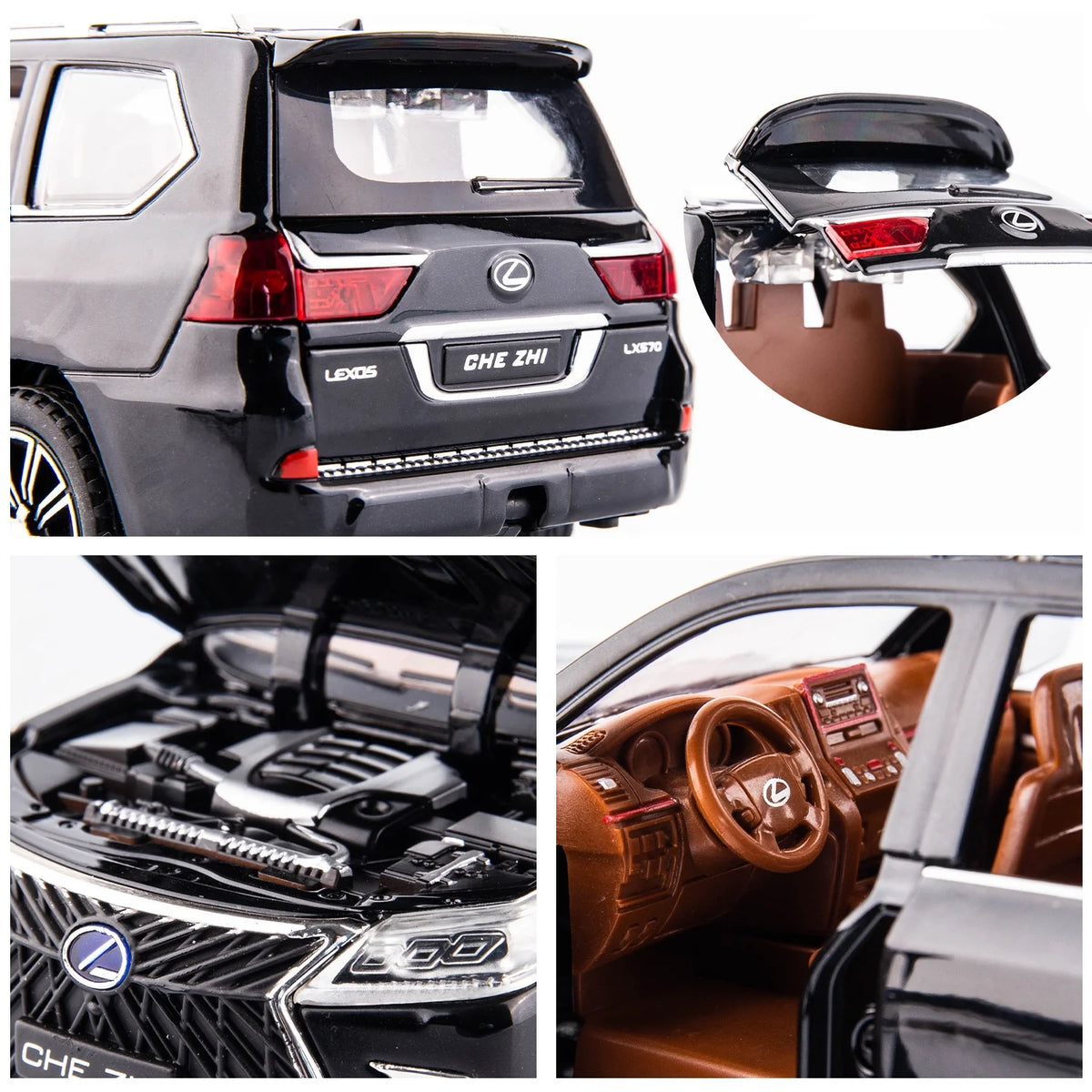 1/24 Lexus 570 Off-Road Luxury SUV Model Car, Zinc Alloy Pull Back Toy Car with Sound and Light F345