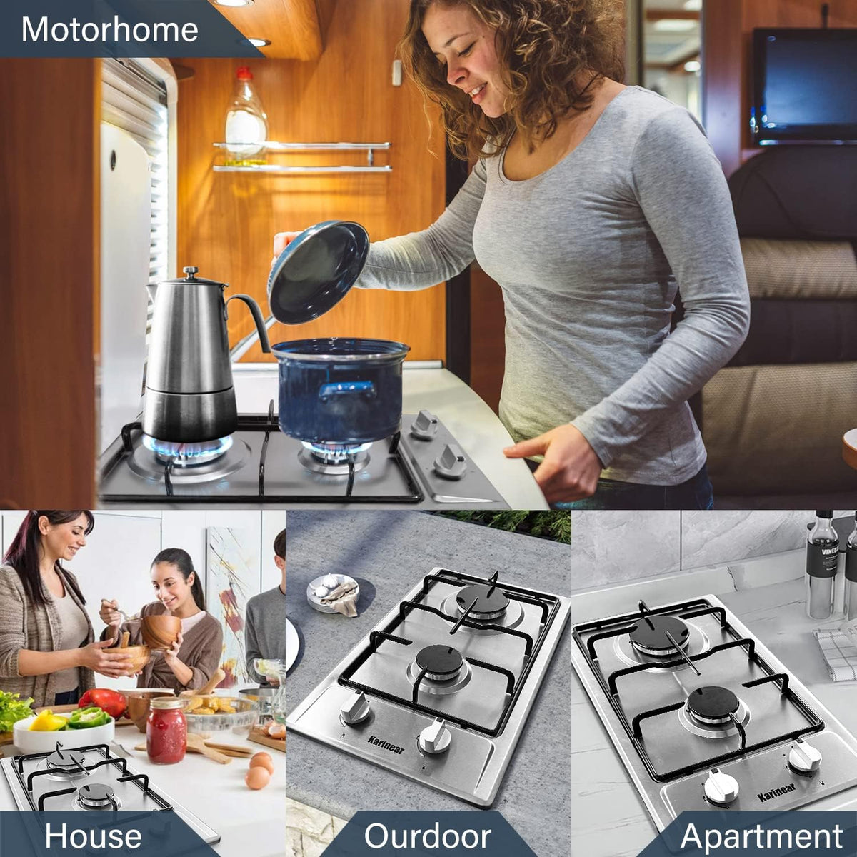12" 2 Burner Drop-in Stainless Steel Gas Cooktop I184