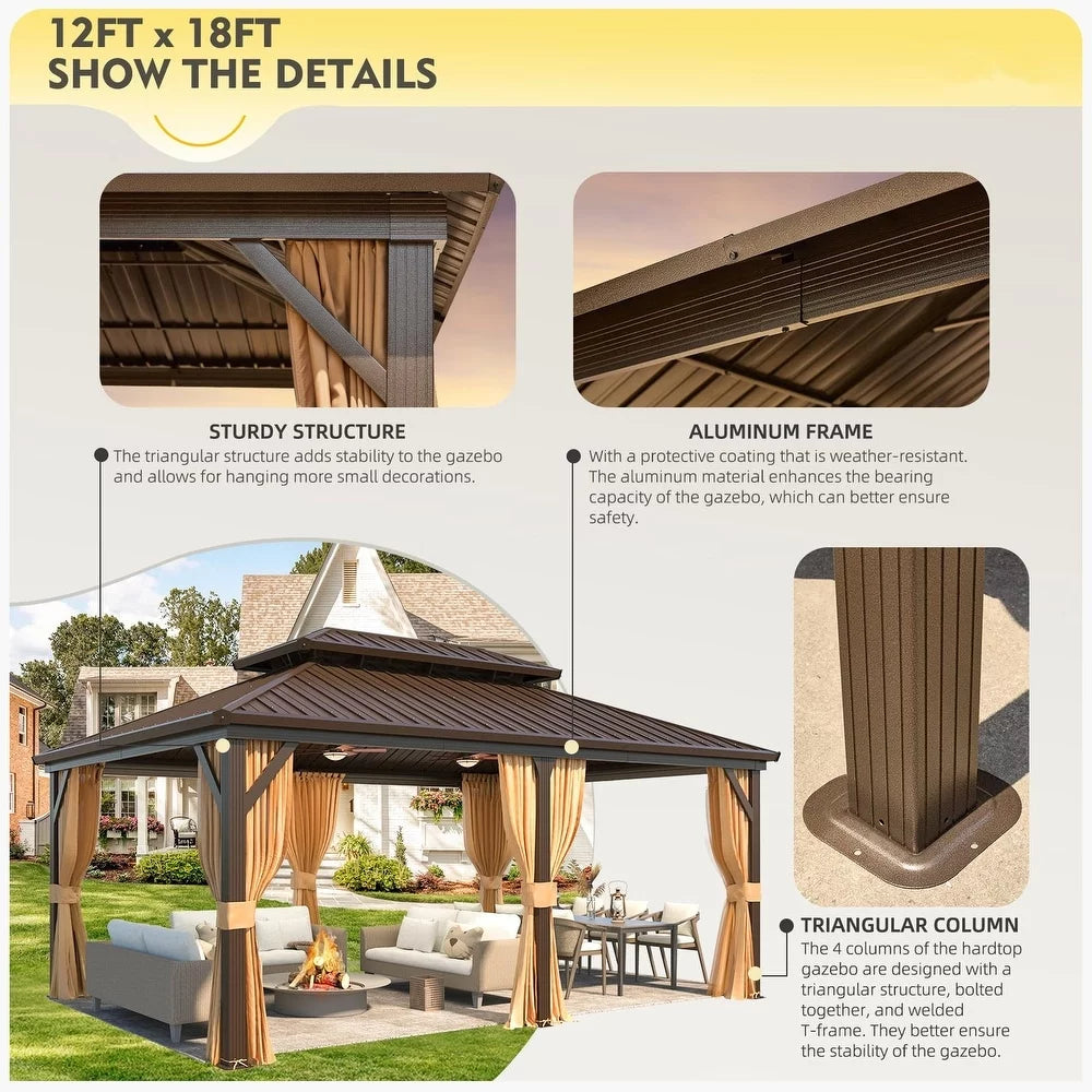 12'x18' Hardtop Gazebo with Galvanized Steel Double Roof & Aluminum Frame S90385