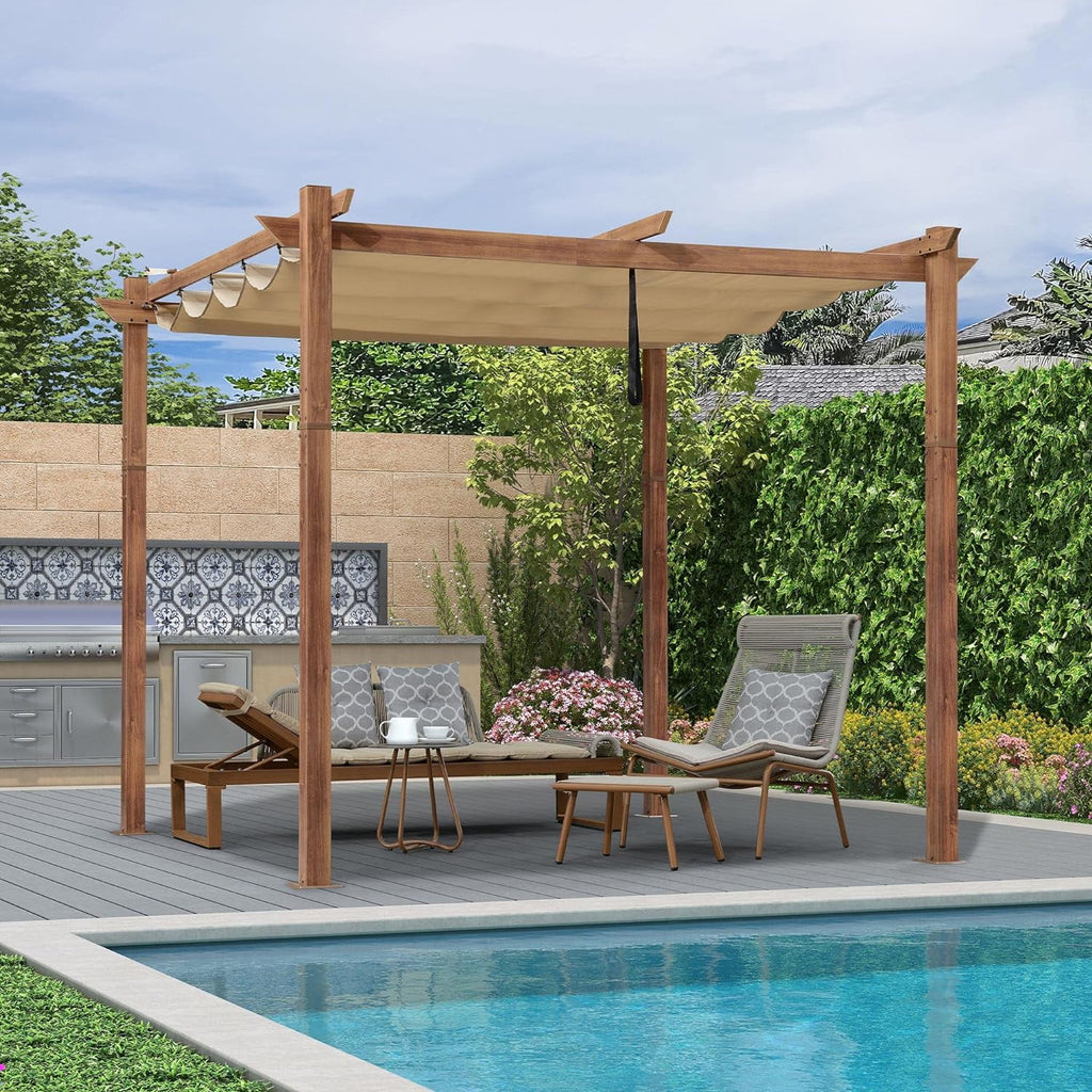 10' x 10' Outdoor Retractable Pergola with Sun Shade Canopy Z3466