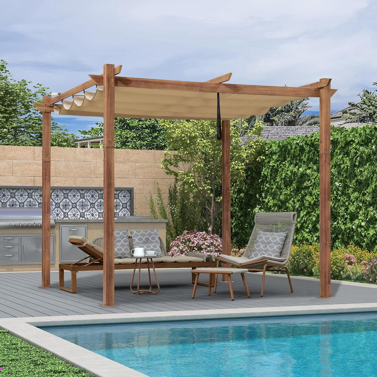 10' x 10' Outdoor Retractable Pergola with Sun Shade Canopy Z3466