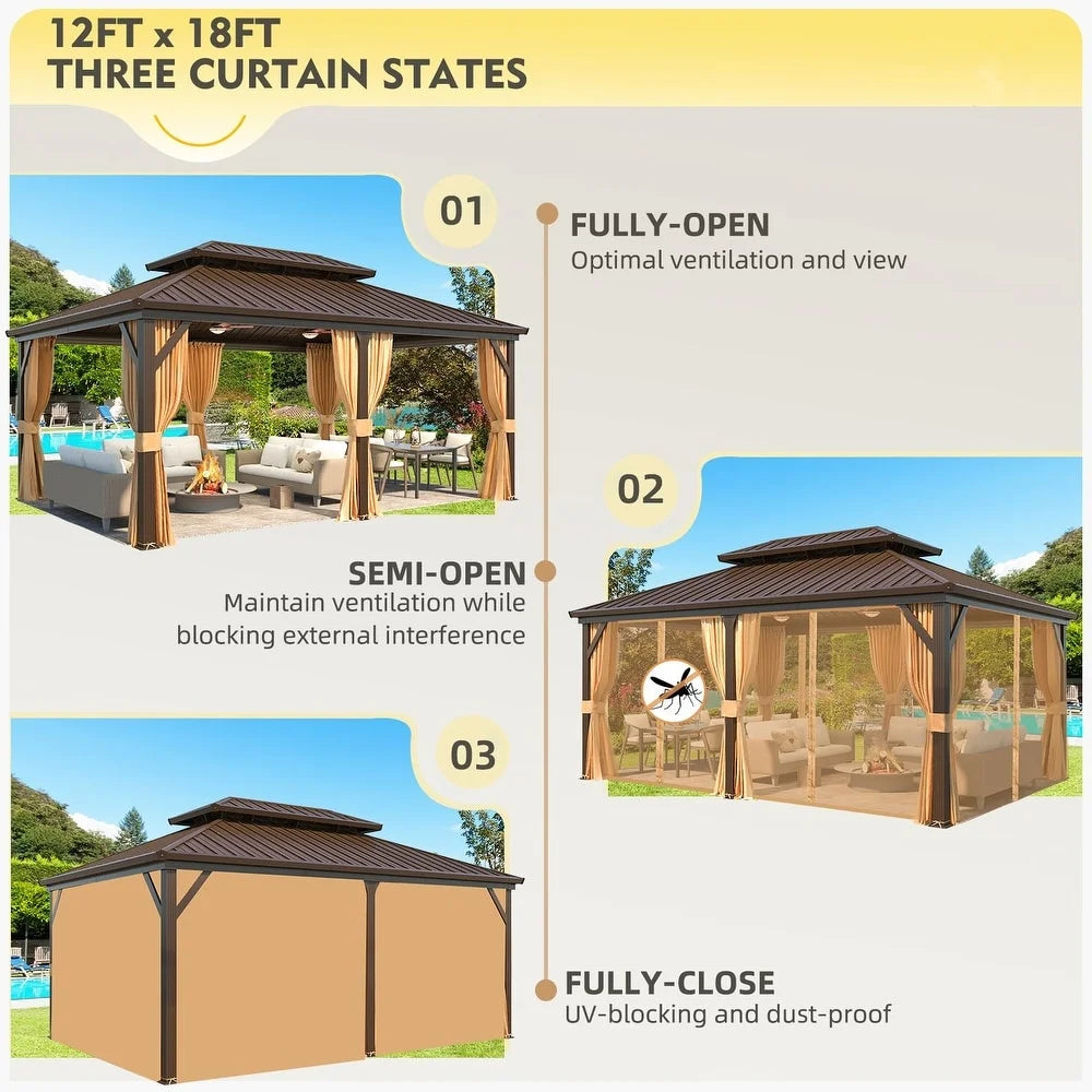 12'x18' Hardtop Gazebo with Galvanized Steel Double Roof & Aluminum Frame S90385