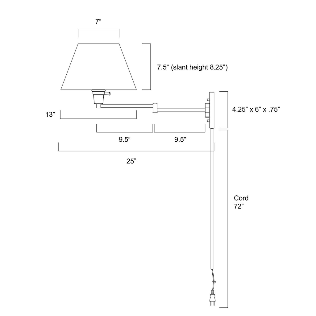 13 inch Swing Arm Wall Lamp with White Fabric Shade Z107745