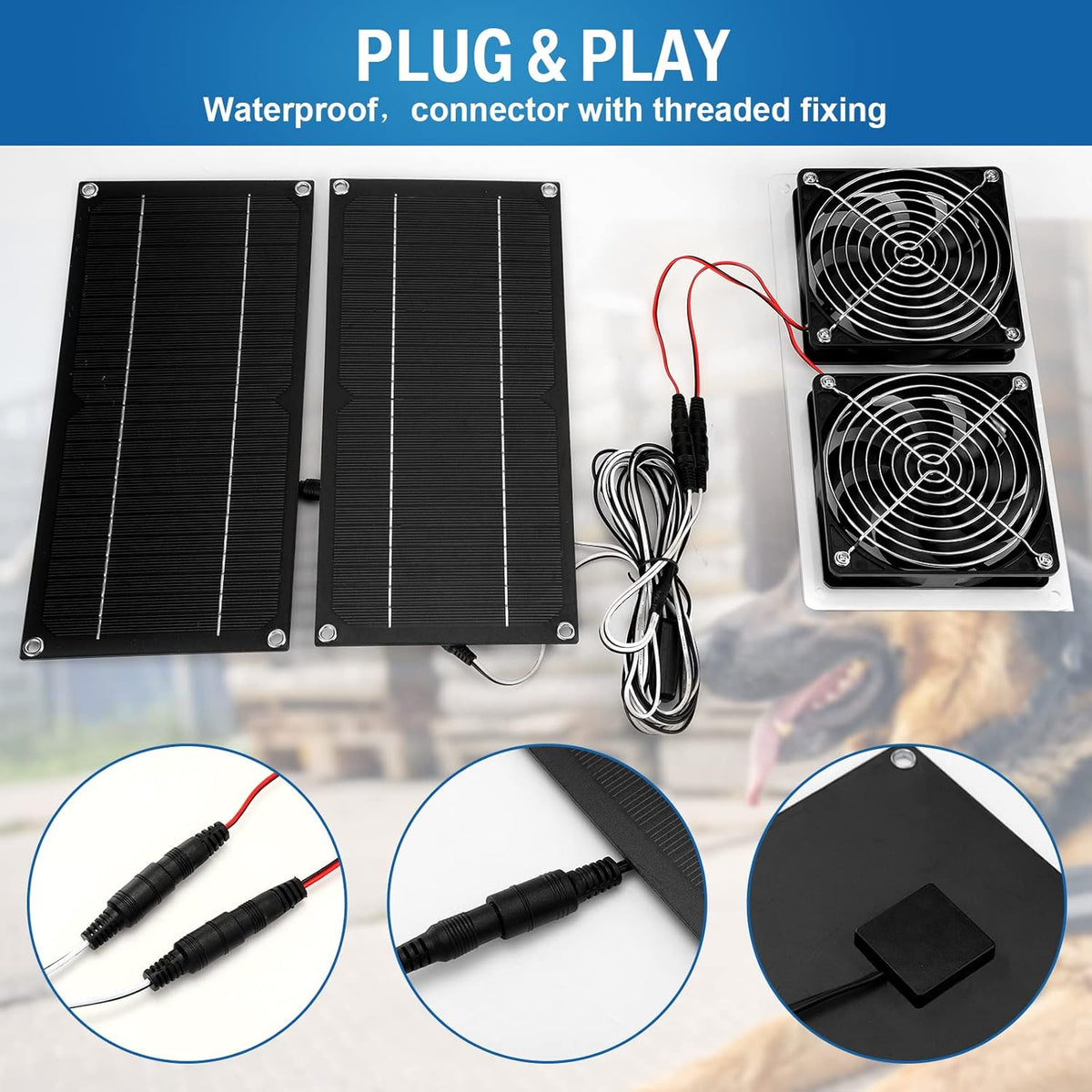 10W 12V Solar Powered Dual Fan Waterproof Exhaust Fan with Cable E2576