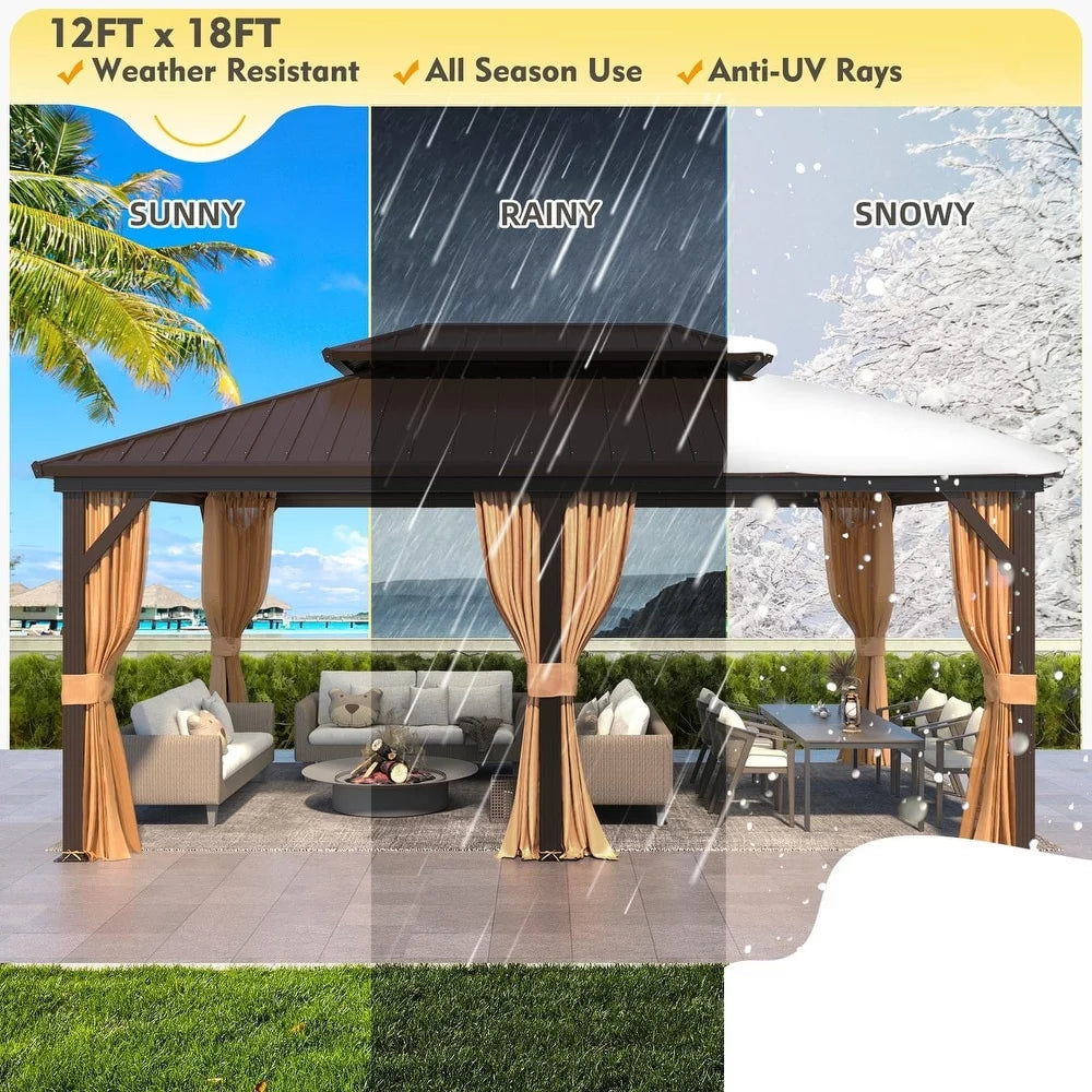 12'x18' Hardtop Gazebo with Galvanized Steel Double Roof & Aluminum Frame S90385