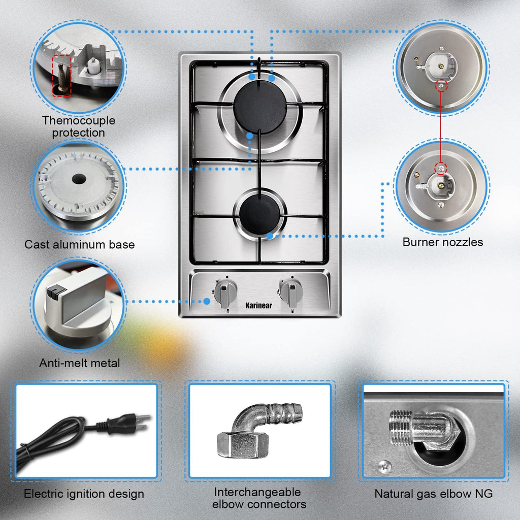12" 2 Burner Drop-in Stainless Steel Gas Cooktop I184
