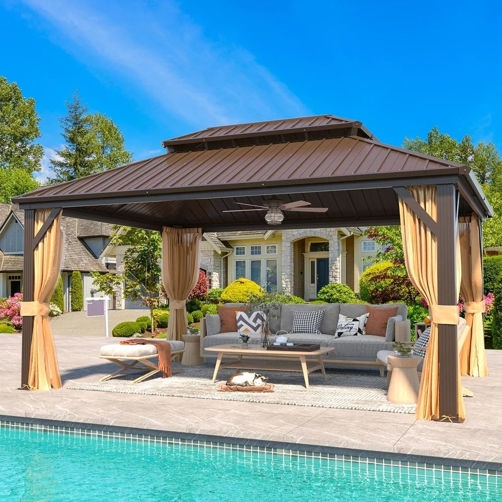 12'x18' Hardtop Gazebo with Galvanized Steel Double Roof & Aluminum Frame S90385