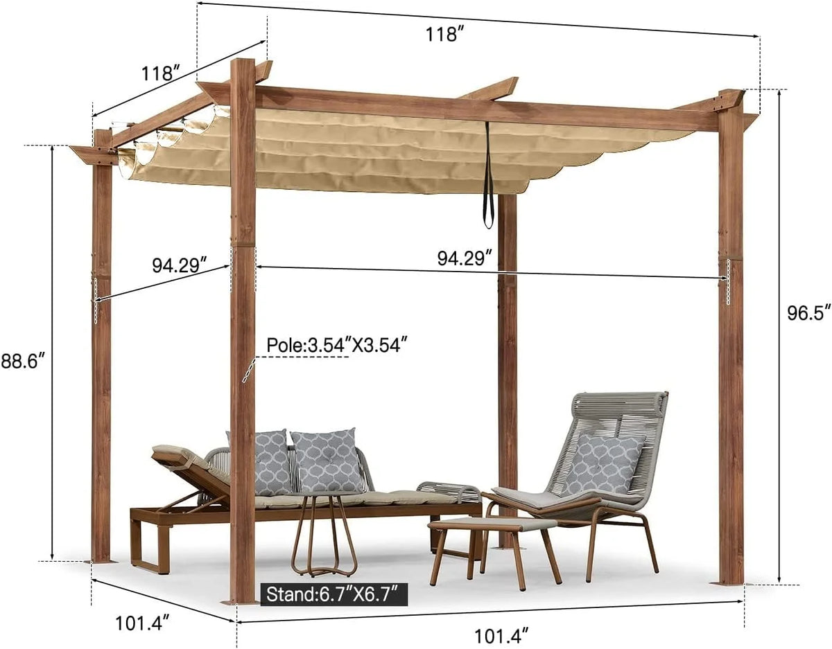 10' x 10' Outdoor Retractable Pergola with Sun Shade Canopy Z3466