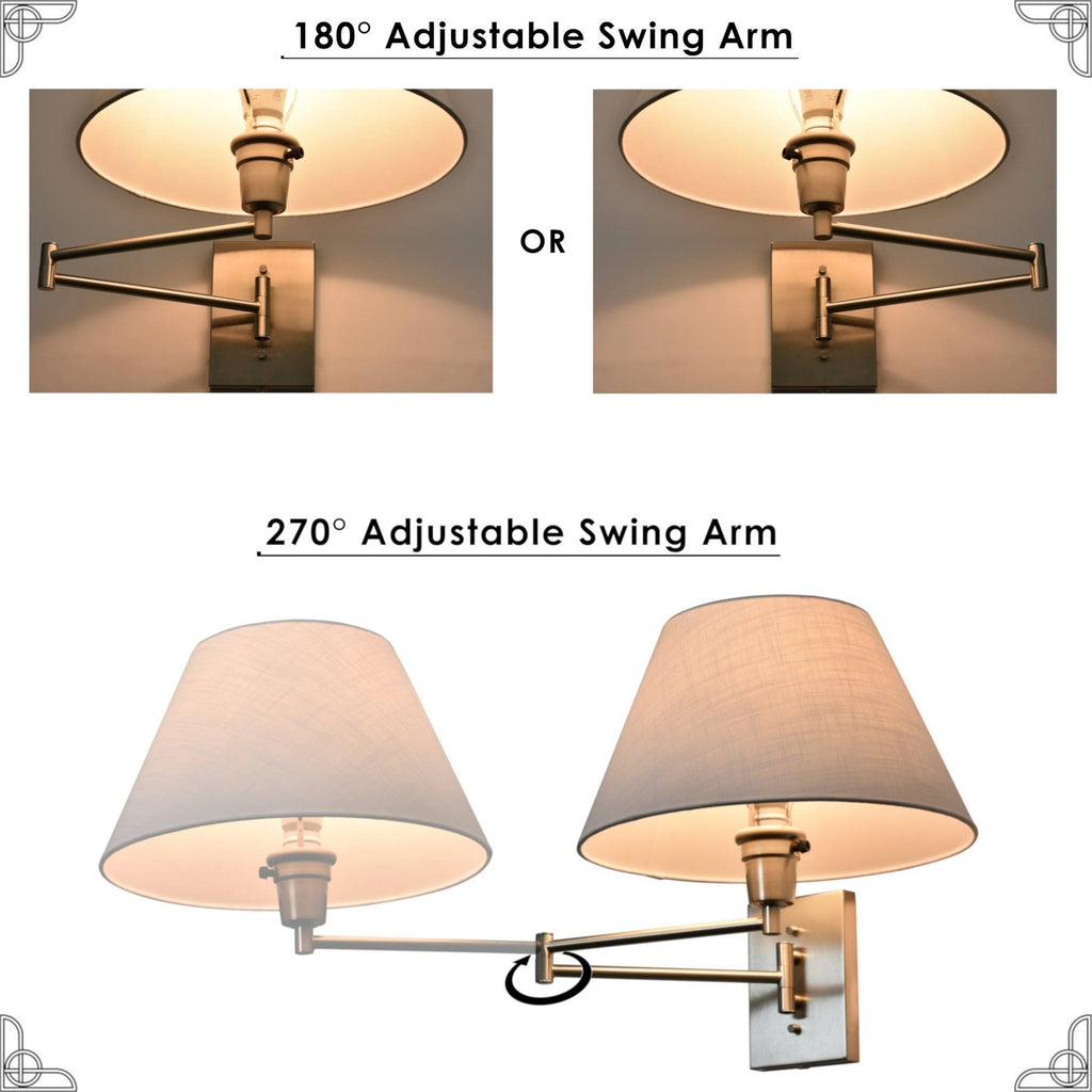 13 inch Swing Arm Wall Lamp with White Fabric Shade Z107745