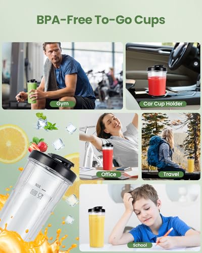1200W Blender with 6-Edge Blade, 23oz*2 BPA Free To-Go Cups, 3 Modes Control M42580