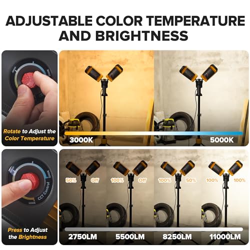 11000 Lumen 92W Dimmable Dual-Head LED Work Light with Tripod T229