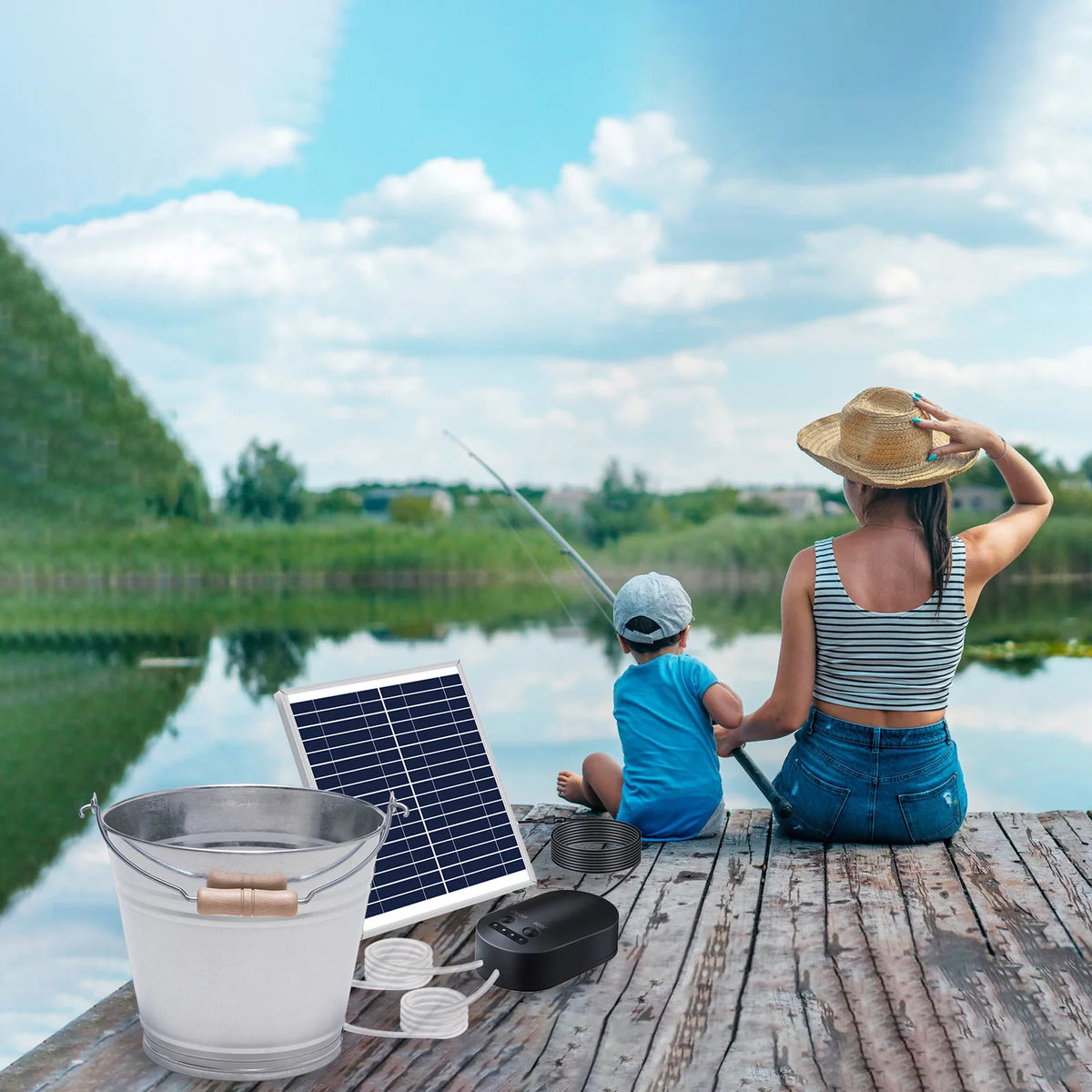 10W Solar Pump Aquarium Aerator with Air Stone Bracket X102632