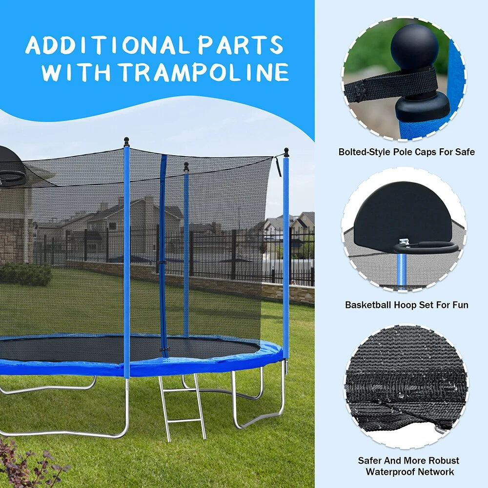 12 FT Trampoline with Safety Enclosure Net, Basketball Hoop and Ladder T197736
