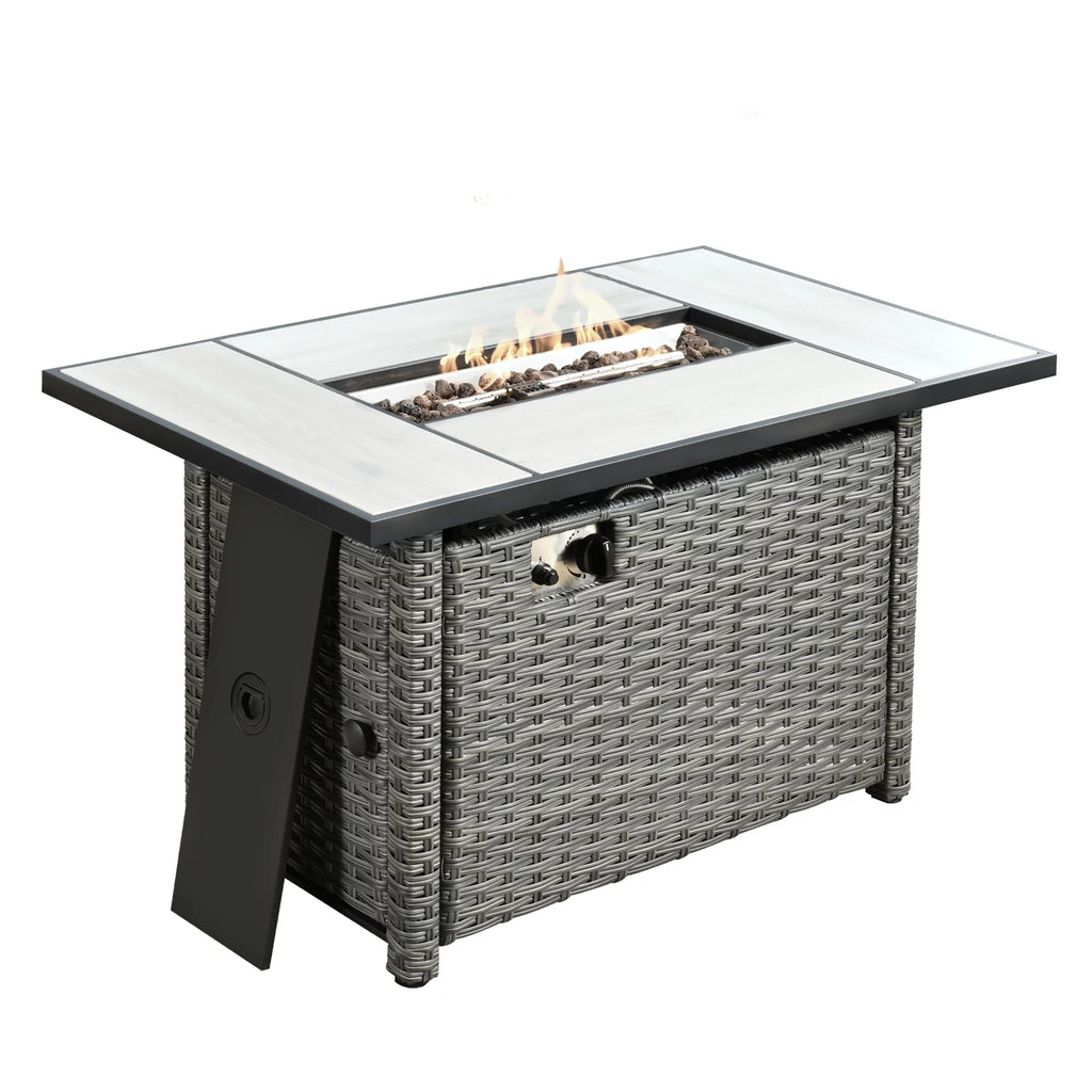 Outdoor Wicker Propane Fire Pit Table 42-Inch 50,000 BTU with Cover & Lid L36339