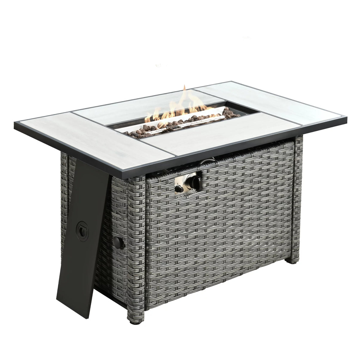 Outdoor Wicker Propane Fire Pit Table 42-Inch 50,000 BTU with Cover & Lid L36339