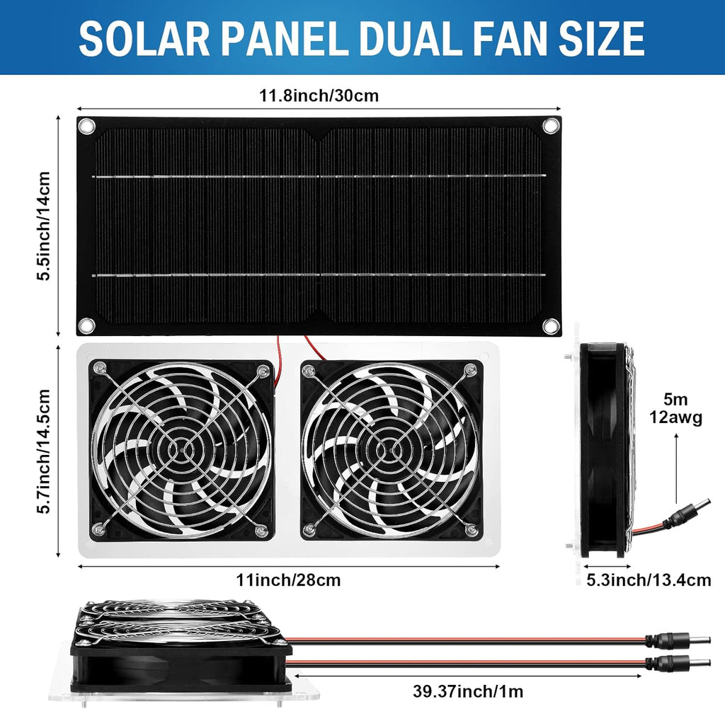 10W 12V Solar Powered Dual Fan Waterproof Exhaust Fan with Cable E2576
