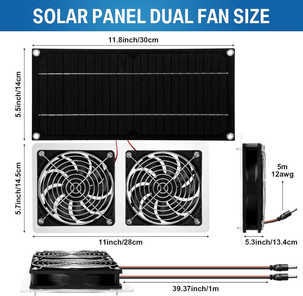 10W 12V Solar Powered Dual Fan Waterproof Exhaust Fan with Cable E2576