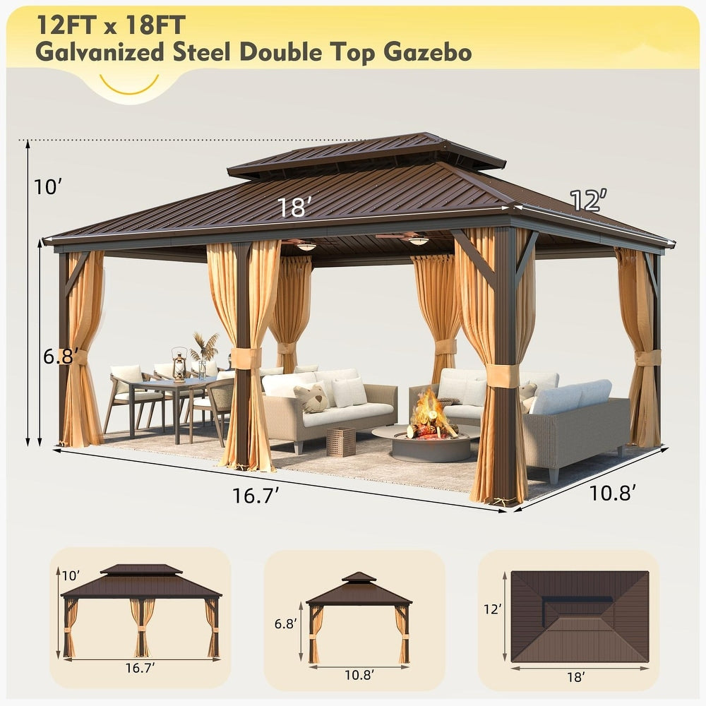 12'x18' Hardtop Gazebo with Galvanized Steel Double Roof & Aluminum Frame S90385