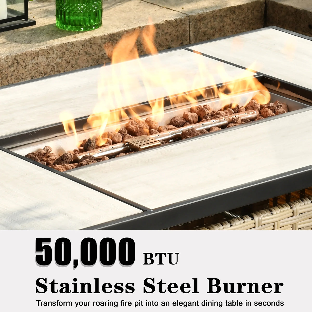 Outdoor Wicker Propane Fire Pit Table 42-Inch 50,000 BTU with Cover & Lid L36339