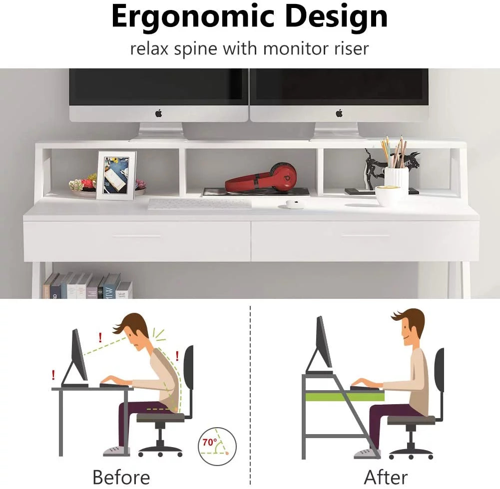 White Computer Desk with 2 Drawers and Storage Shelf Z109417