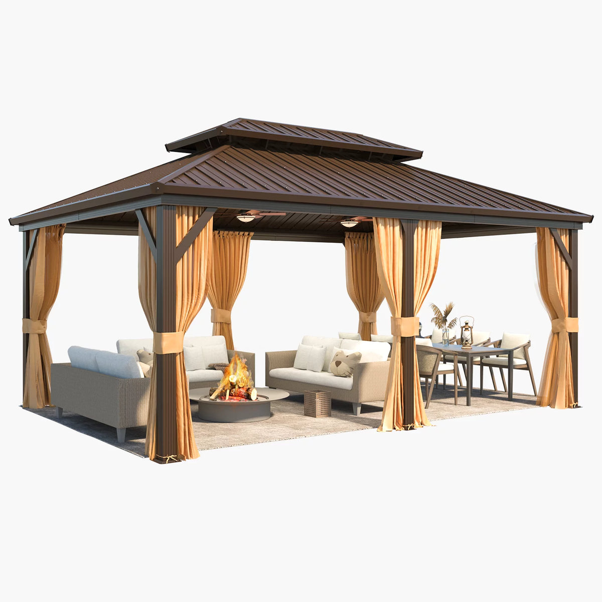 12'x18' Hardtop Gazebo with Galvanized Steel Double Roof & Aluminum Frame S90385