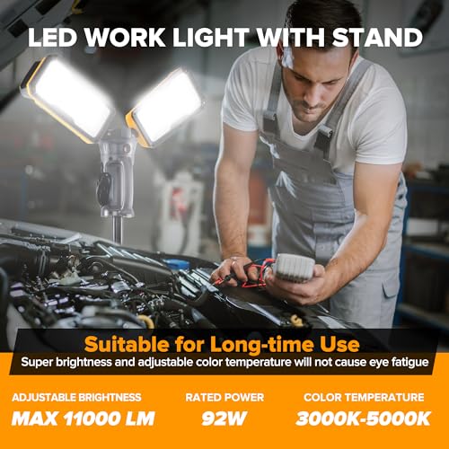 11000 Lumen 92W Dimmable Dual-Head LED Work Light with Tripod T229