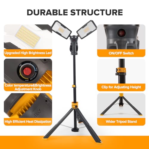 11000 Lumen 92W Dimmable Dual-Head LED Work Light with Tripod T229